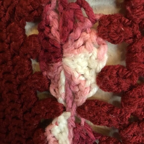 Hand-Crochet Large Burgundy Afghan Geometric Pattern 63" H x 42" L - Picture 2 of 4